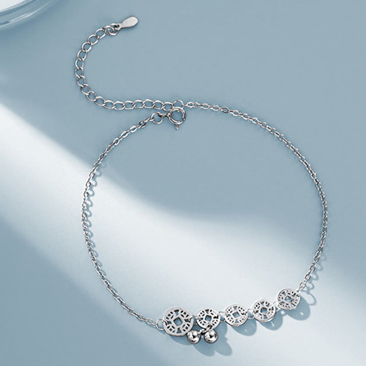 Buddha Stones 925 Sterling Silver Copper Coins Bells Protection Metal Anklet - image 11