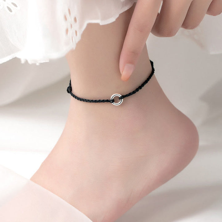 Buddha Stones 925 Sterling Silver Peace Buckle Luck String Braid Rope Anklet - Black Anklet(Circumference 30cm) - image 11