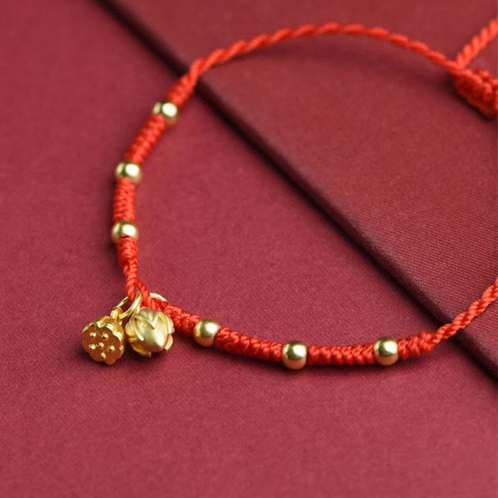 Buddha Stones Lotus Pod Charm Luck String Rope Anklet