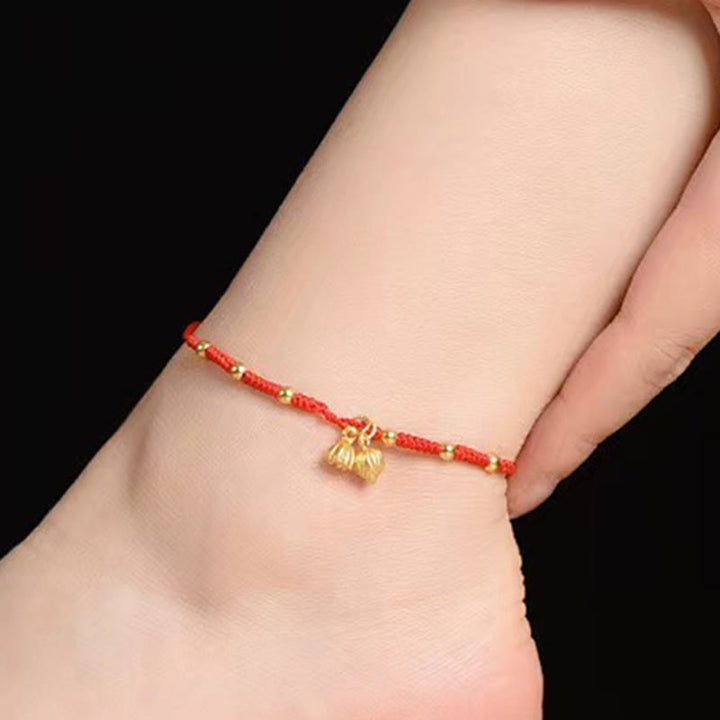 Buddha Stones Lotus Pod Charm Luck String Rope Anklet