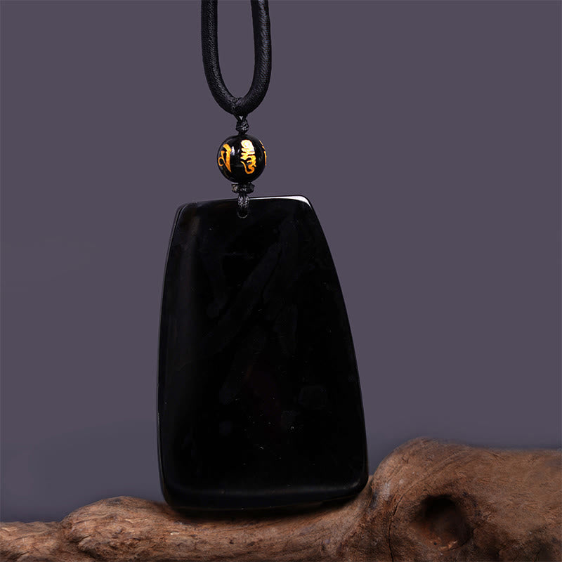 Buddha Stones Black Obsidian Dragon Carved Luck Protection Necklace Pendant