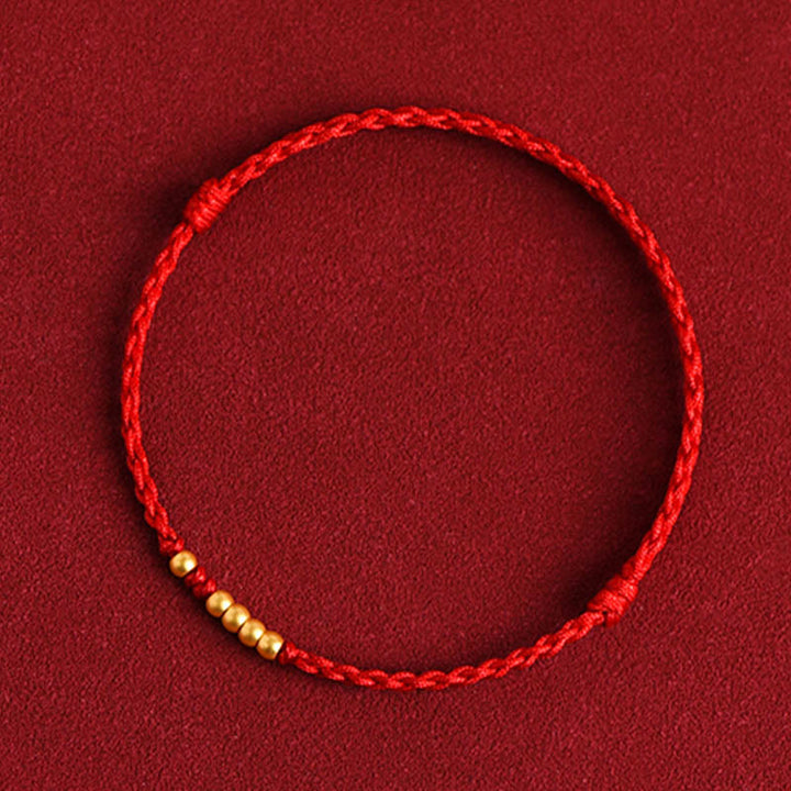 Buddha Stones 999 Gold Beads Luck Braided Protection Couple Bracelet - Red Rope(One&Four Gold Beads) - 24cm - image 9