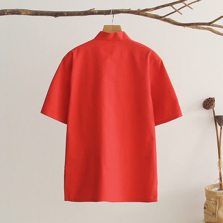 Buddha Stones Chinese Frog-Button Tang Suit Men's Short Sleeve Cotton Shirt With Pockets - image 15