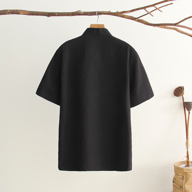 Buddha Stones Chinese Frog-Button Tang Suit Men's Short Sleeve Cotton Shirt With Pockets - image 19