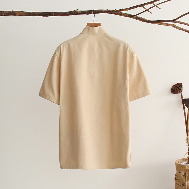 Buddha Stones Chinese Frog-Button Tang Suit Men's Short Sleeve Cotton Shirt With Pockets - image 11