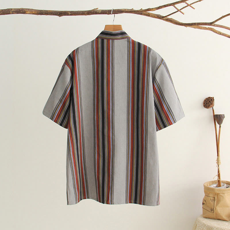 Buddha Stones Chinese Frog-Button Tang Suit Men's Short Sleeve Cotton Shirt With Pockets - image 25