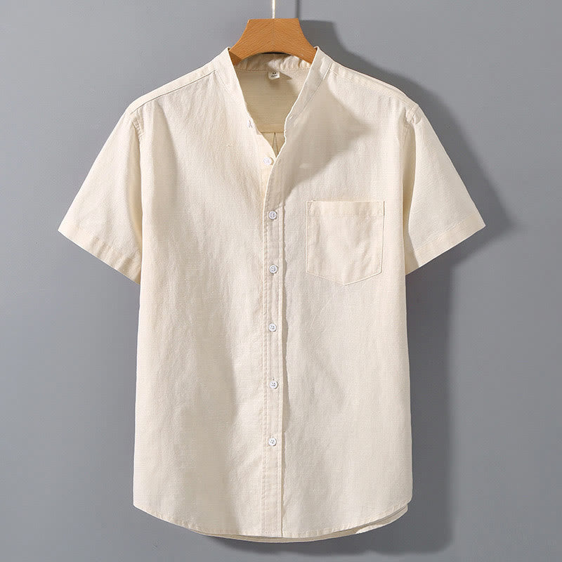 Buddha Stones Summer Men's Short Sleeve Button Down Cotton Linen Shirt - PapayaWhip - US/UK/AU42，EU52 (3XL)  - image 5