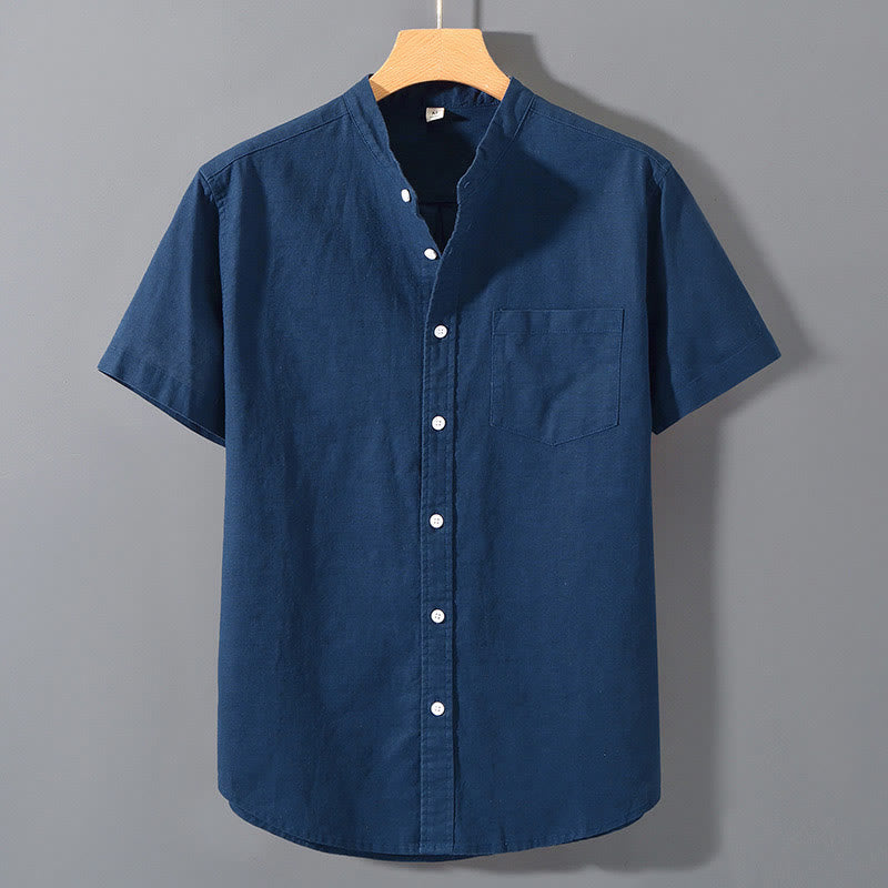 Buddha Stones Summer Men's Short Sleeve Button Down Cotton Linen Shirt - SteelBlue - US/UK/AU42，EU52 (3XL)  - image 17