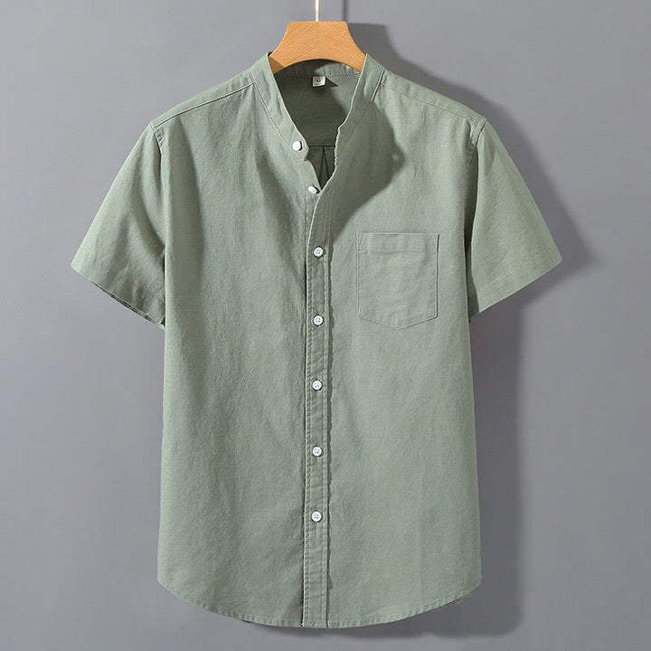 Buddha Stones Summer Men's Short Sleeve Button Down Cotton Linen Shirt - DarkSeaGreen - US/UK/AU42，EU52 (3XL)  - image 0