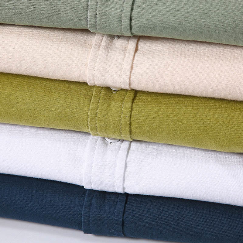 Buddha Stones Summer Men's Short Sleeve Button Down Cotton Linen Shirt - image 2