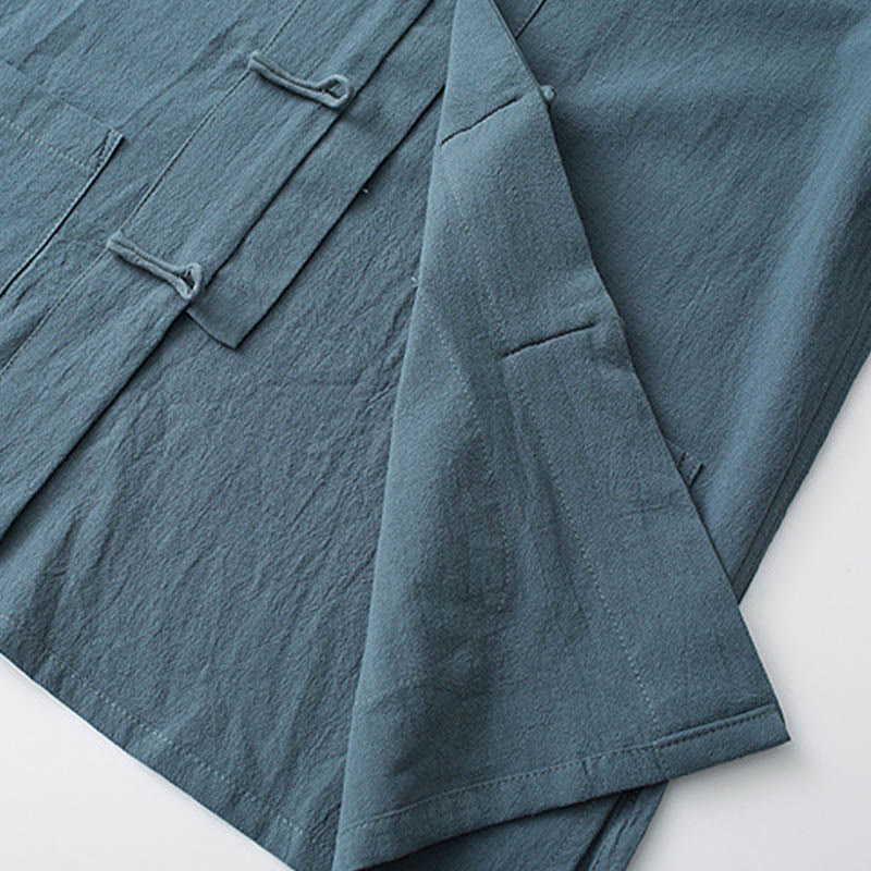 Buddha Stones Traditional Frog-Button Tang Suit Cotton Half Sleeve Top Pants Clothing Men's Set - image 4