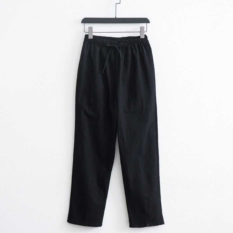 Buddha Stones Men's Solid Color Cotton Linen Casual Drawstring Pants With Pockets - Black - US/UK/AU44，EU54 (4XL)  - image 2