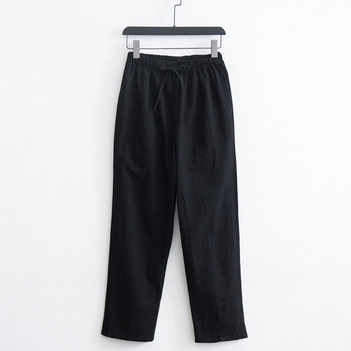 Buddha Stones Men's Solid Color Cotton Linen Casual Drawstring Pants With Pockets - Black - US/UK/AU44，EU54 (4XL)  - image 2