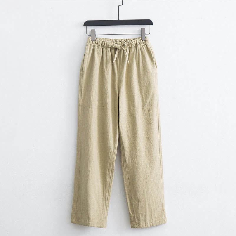 Buddha Stones Men's Solid Color Cotton Linen Casual Drawstring Pants With Pockets - PapayaWhip - US/UK/AU44，EU54 (4XL)  - image 1