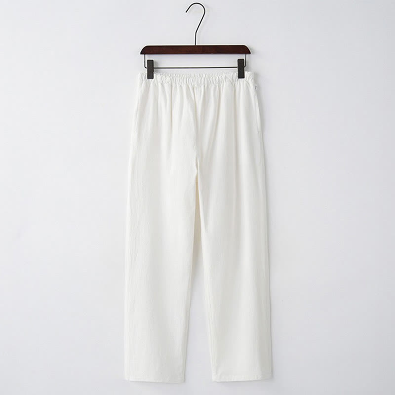 Buddha Stones Men's Solid Color Cotton Linen Casual Drawstring Pants With Pockets - White - US/UK/AU44，EU54 (4XL)  - image 10