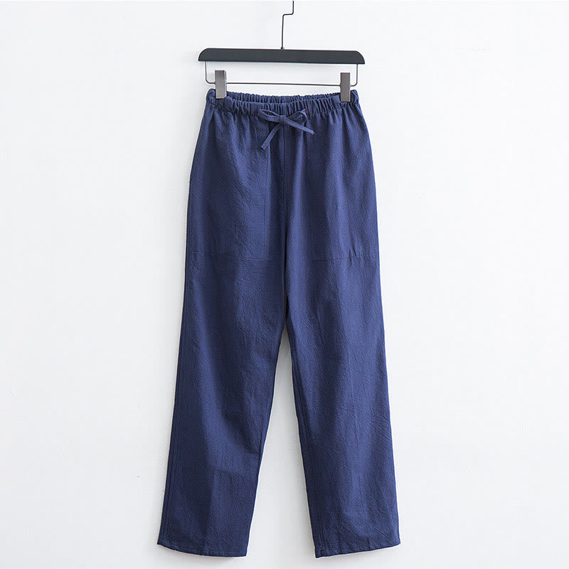 Buddha Stones Men's Solid Color Cotton Linen Casual Drawstring Pants With Pockets - SteelBlue - US/UK/AU44，EU54 (4XL)  - image 13