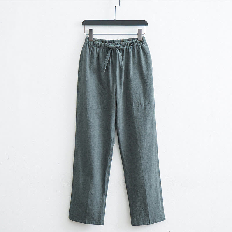 Buddha Stones Men's Solid Color Cotton Linen Casual Drawstring Pants With Pockets - DarkSeaGreen - US/UK/AU44，EU54 (4XL)  - image 12