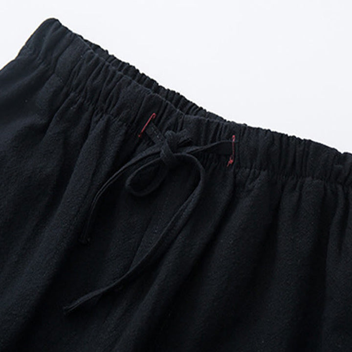 Buddha Stones Men's Solid Color Cotton Linen Casual Drawstring Pants With Pockets - image 3