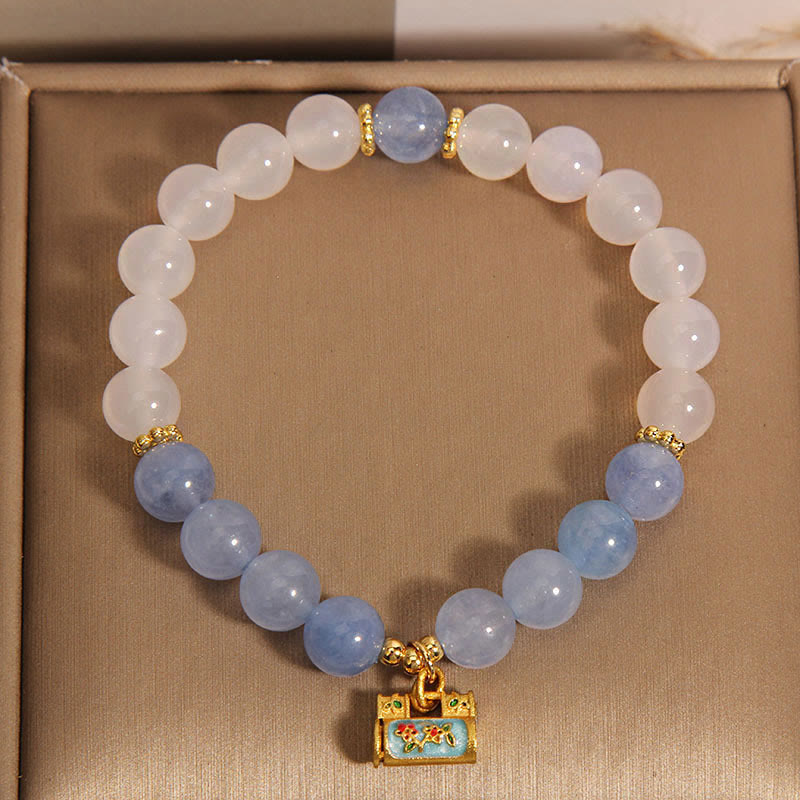 Buddha Stones Natural White Agate Aquamarine Protection Bracelet