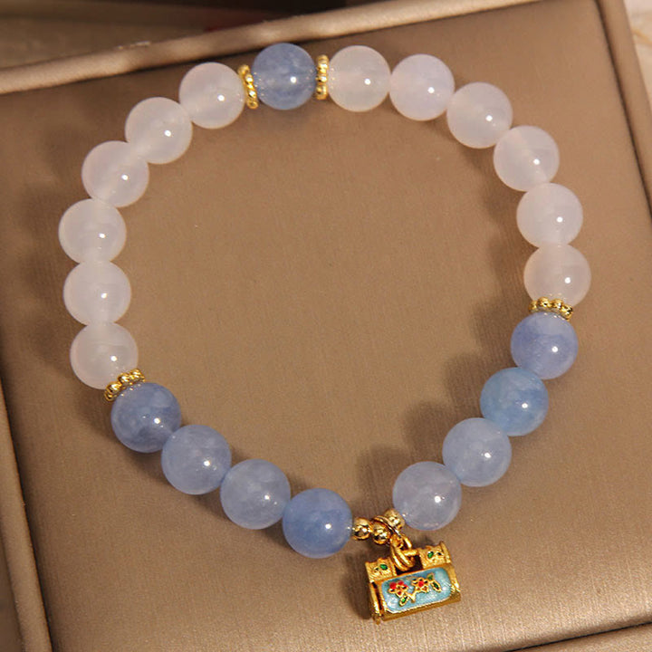 Buddha Stones Natural White Agate Aquamarine Protection Bracelet