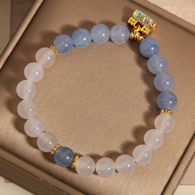 Buddha Stones Natural White Agate Aquamarine Protection Bracelet