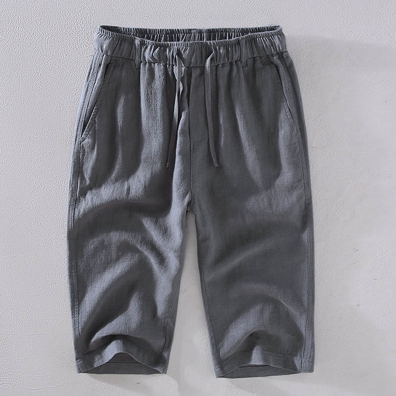 Buddha Stones Men's Solid Color Ramie Linen Drawstring Cropped Pants With Pockets - DimGray - US/UK/AU42，EU52 (3XL)  - image 11