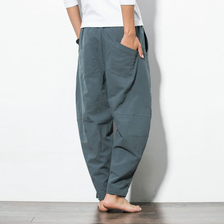 Buddha Stones Casual Men's Solid Color Cotton Drawstring Pants With Pockets - image 2