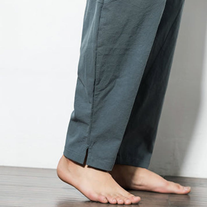 Buddha Stones Casual Men's Solid Color Cotton Drawstring Pants With Pockets - image 9