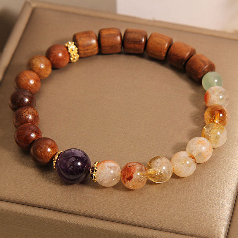 Buddha Stones Sandalwood Rosewood Citrine Protection Bracelet