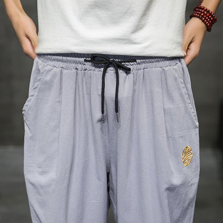 Buddha Stones Summer Men's Linen Drawstring Cropped Pants With Pockets - image 26