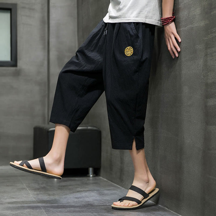 Buddha Stones Summer Men's Linen Drawstring Cropped Pants With Pockets - image 15