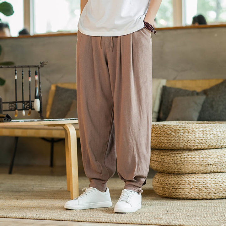 Buddha Stones Summer Plain Men's Cotton Linen Tapered Pants With Pockets - SandyBrown - US/UK/AU48，EU58(5XL)  - image 10
