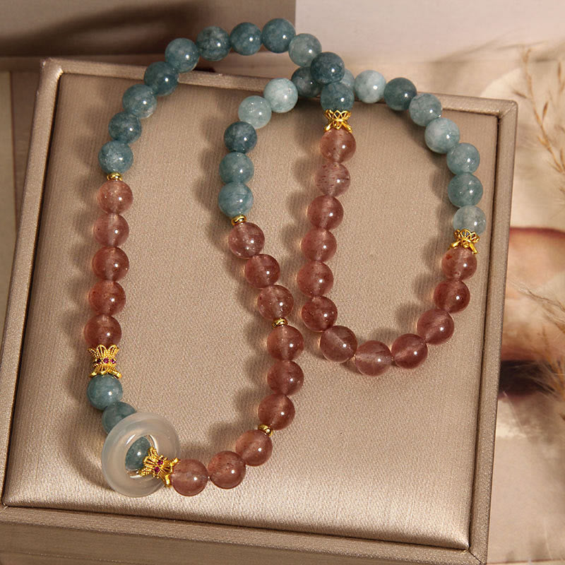 Buddha Stones Jade Strawberry Quartz Abundance Luck Bracelet