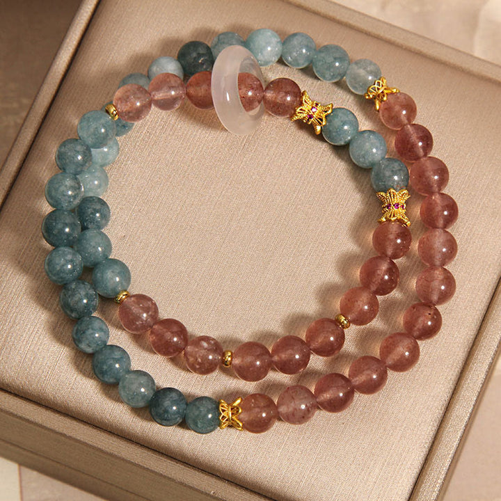 Buddha Stones Jade Strawberry Quartz Abundance Luck Bracelet