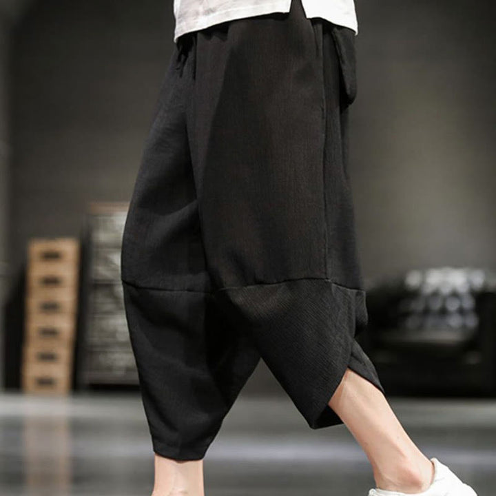Buddha Stones Summer Solid Men's Cotton Linen Cropped Pants With Pockets - Black - US/UK/AU46，EU56 (5XL)  - image 25