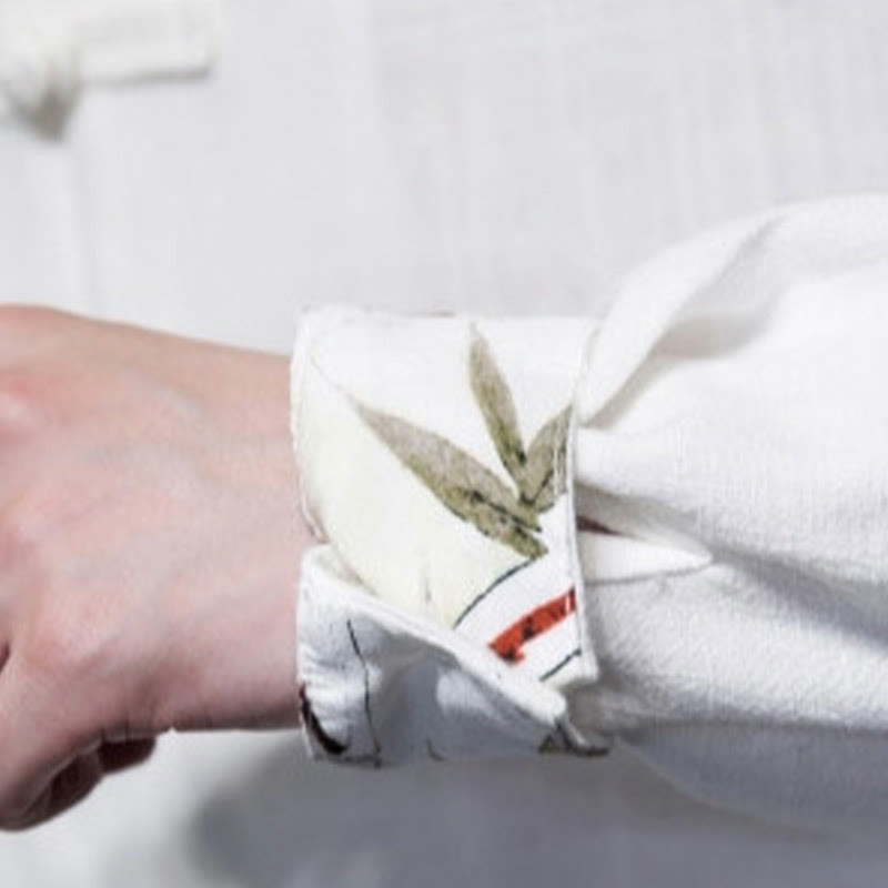 Buddha Stones Chinese Frog-Button Tang Suit Bamboo Leaves Long Sleeve Shirt Cotton Linen Men's Jacket - image 5