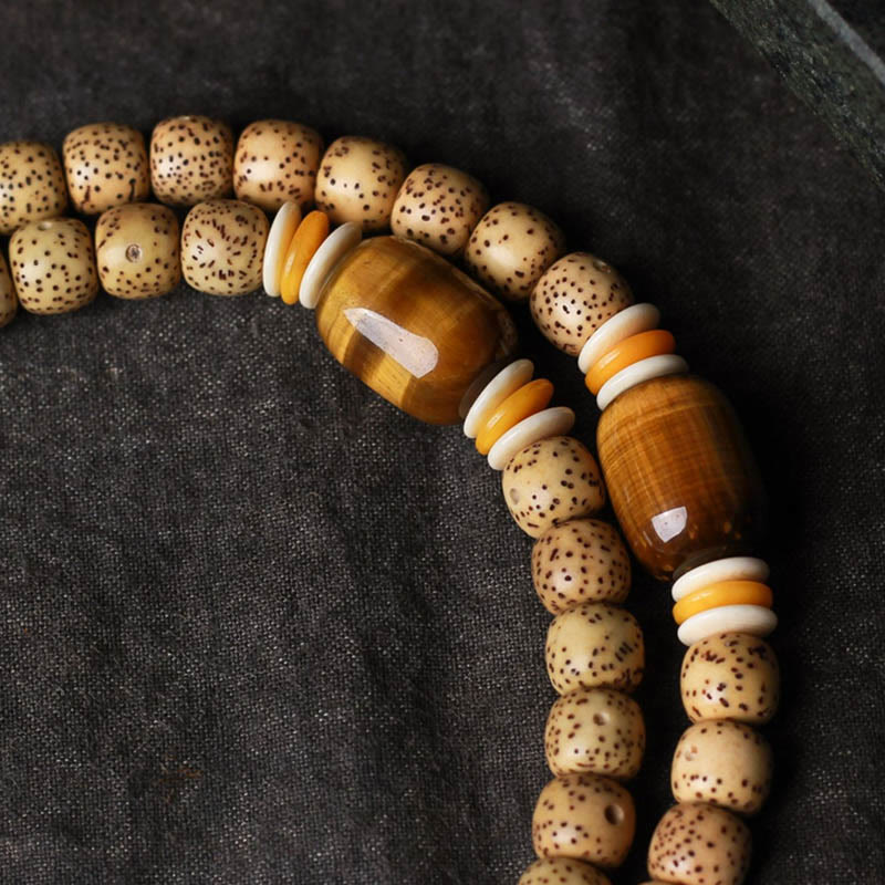 Buddha Stones 108 Mala Beads Bodhi Seed Tiger's Eye Fu Character Peace Bracelet