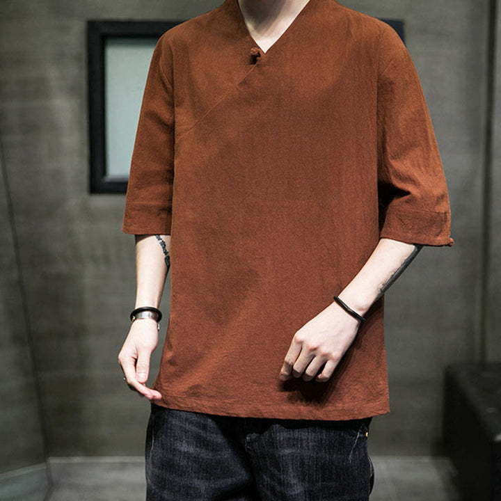 Buddha Stones V-Neck Plain Men's Half Sleeve Cotton Shirt - image 10