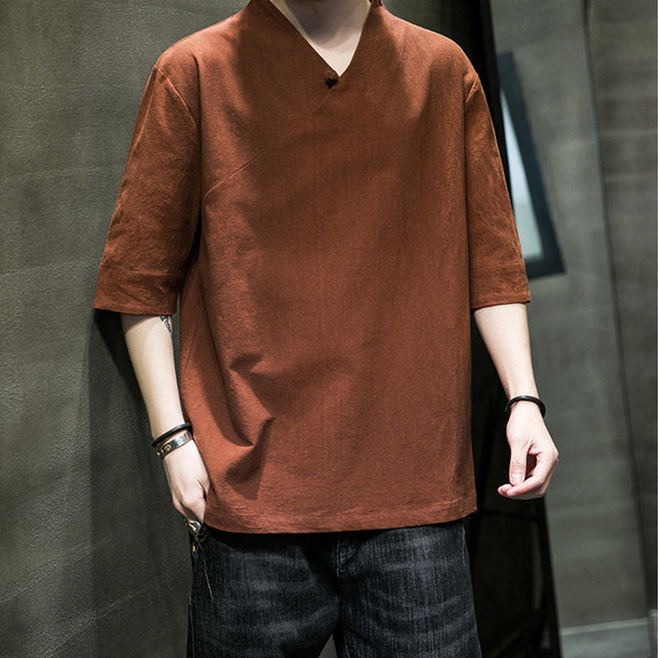 Buddha Stones V-Neck Plain Men's Half Sleeve Cotton Shirt - image 8