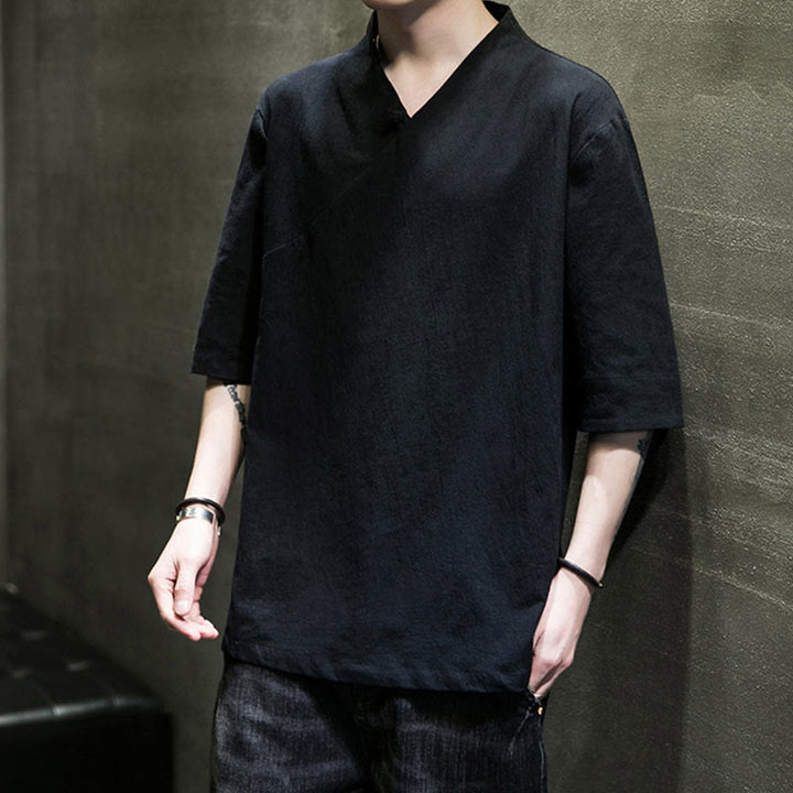 Buddha Stones V-Neck Plain Men's Half Sleeve Cotton Shirt - image 16