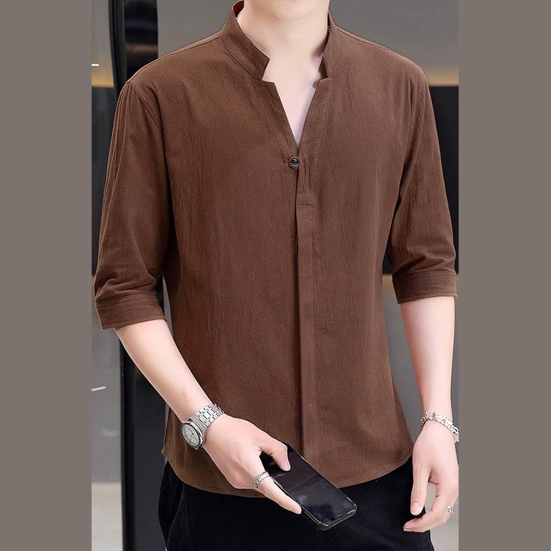 Buddha Stones Summer Men's Half Sleeve Button Cotton Shirt