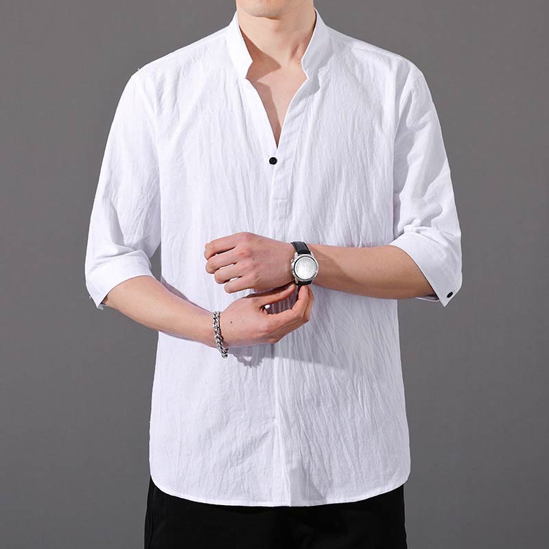 Buddha Stones Summer Men's Half Sleeve Button Cotton Shirt - White - US/UK/AU48，EU58 (6XL)  - image 5
