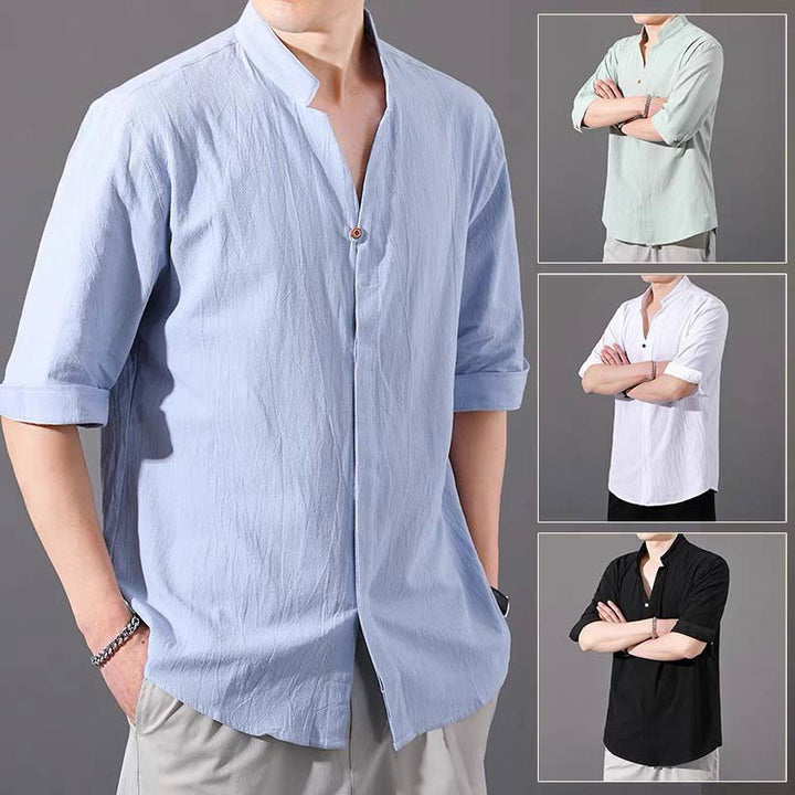 Buddha Stones Summer Men's Half Sleeve Button Cotton Shirt