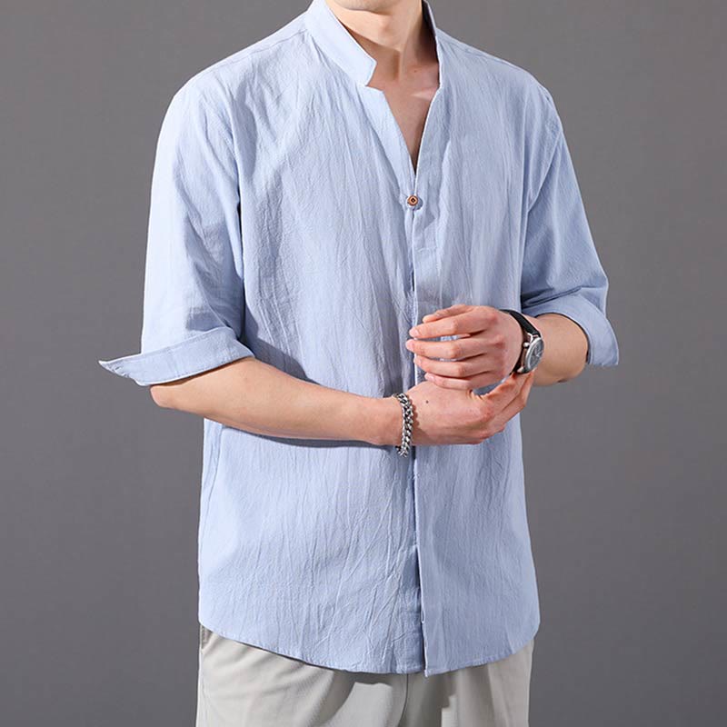 Buddha Stones Summer Men's Half Sleeve Button Cotton Shirt