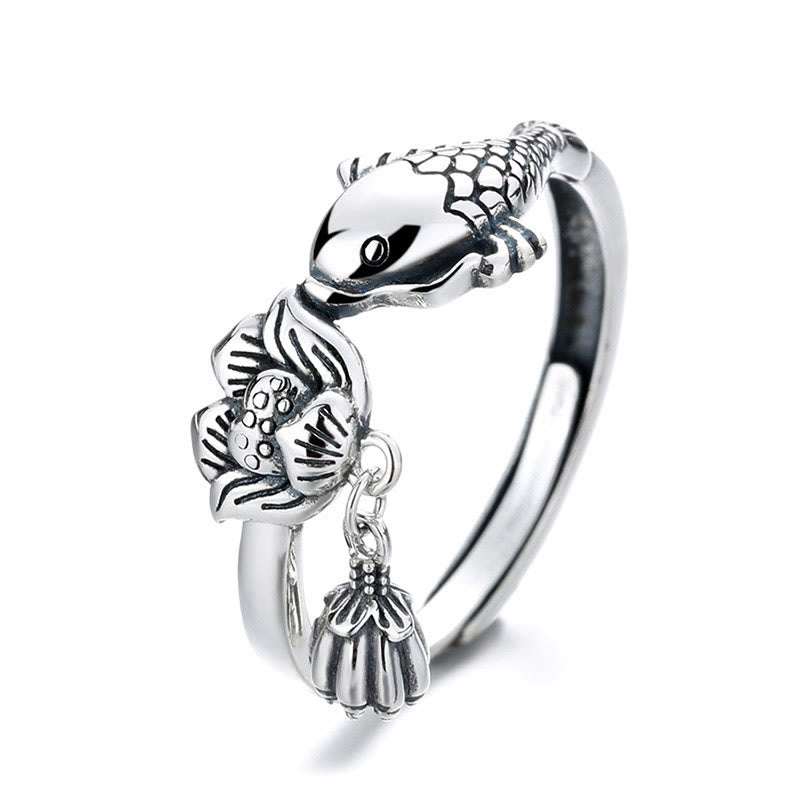 Buddha Stones 925 Sterling Silver Koi Fish Lotus Flower Success Ring - image 3