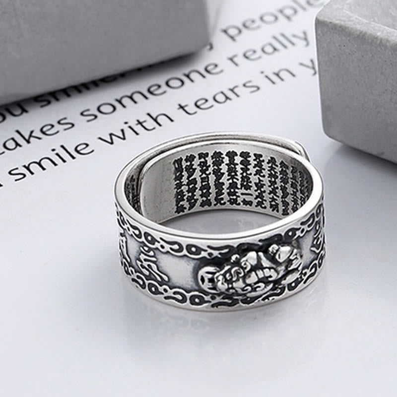 Buddha Stones 925 Sterling Silver PiXiu Scripture Carved Wealth Adjustable Ring - image 1