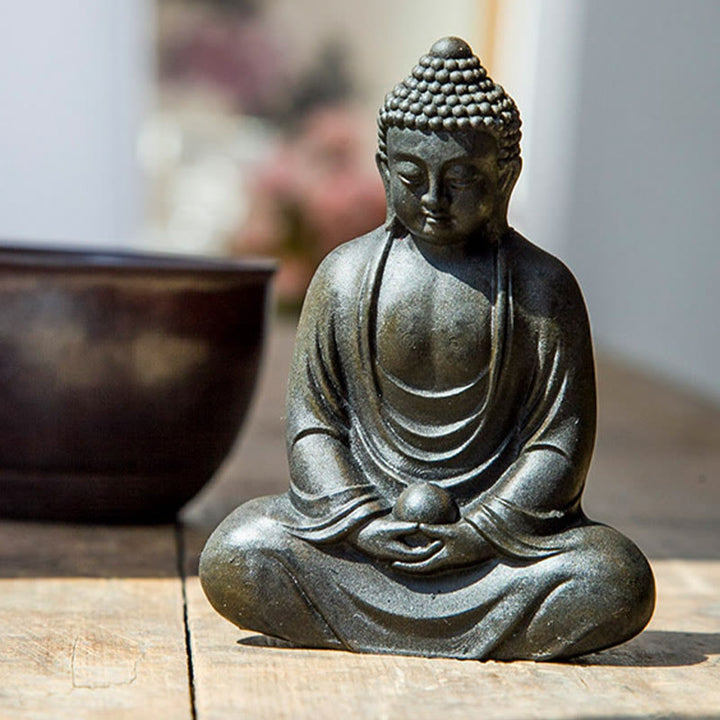 Buddha Stones Tibetan Meditating Buddha Iron Powder Rust Cast Resin Statue Serenity Decoration - image 9