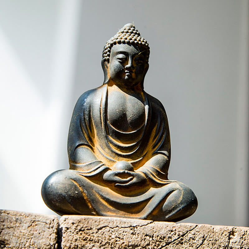 Buddha Stones Tibetan Meditating Buddha Iron Powder Rust Cast Resin Statue Serenity Decoration - image 2