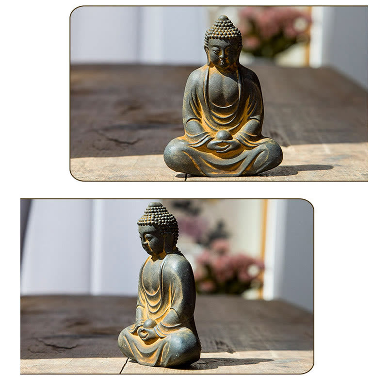 Buddha Stones Tibetan Meditating Buddha Iron Powder Rust Cast Resin Statue Serenity Decoration