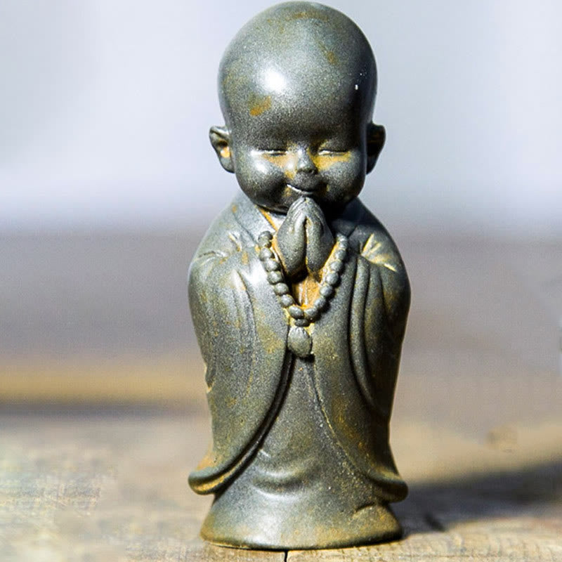 Buddha Stones Small Meditating Monk Iron Powder Rust Cast Resin Statue Desk Decoration - Monk Meditating Standing 8*3.5cm - image 13